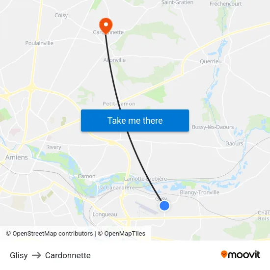 Glisy to Cardonnette map
