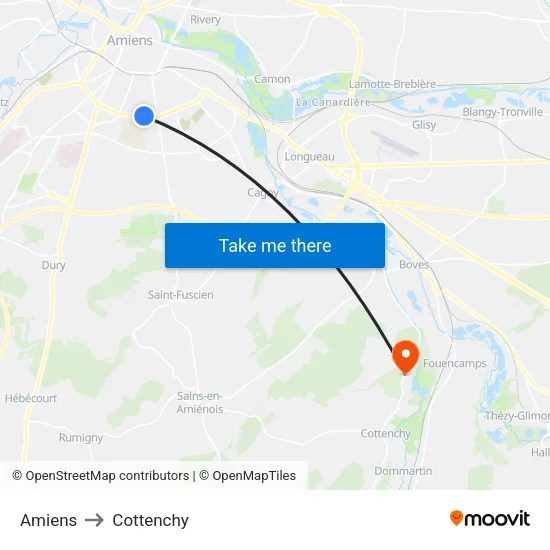 Amiens to Cottenchy map