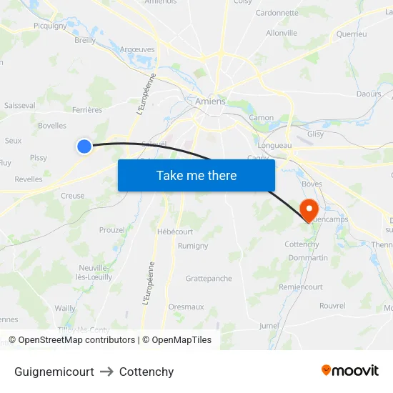 Guignemicourt to Cottenchy map