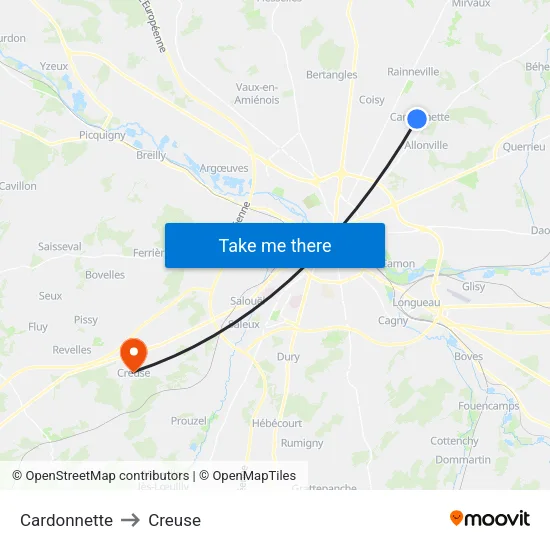 Cardonnette to Creuse map