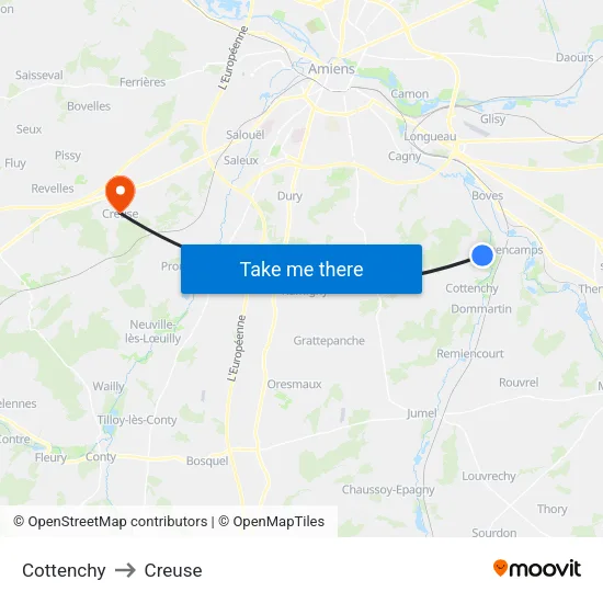 Cottenchy to Creuse map