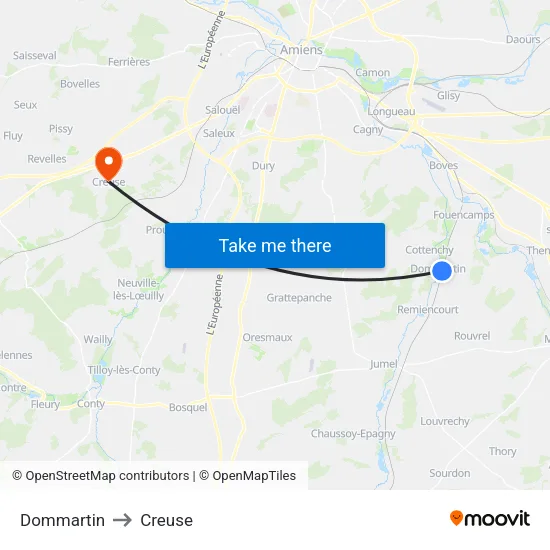 Dommartin to Creuse map