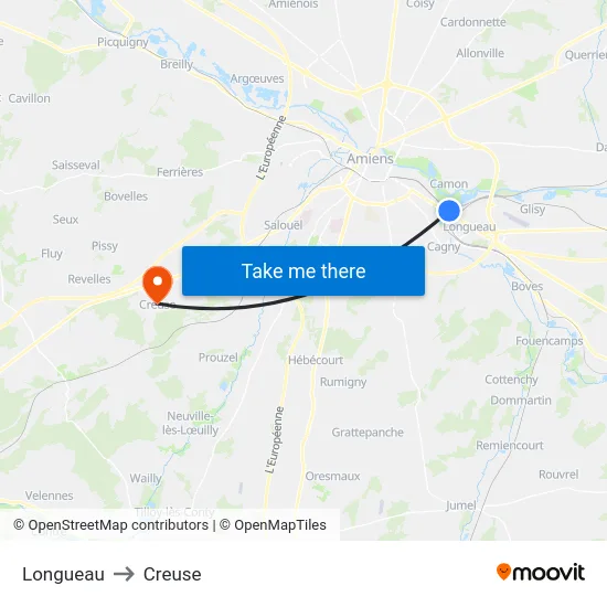 Longueau to Creuse map