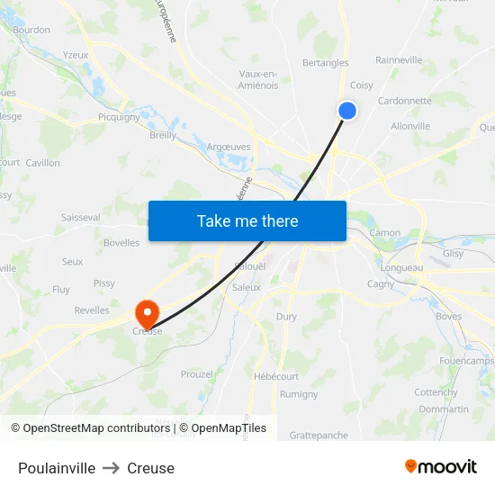 Poulainville to Creuse map