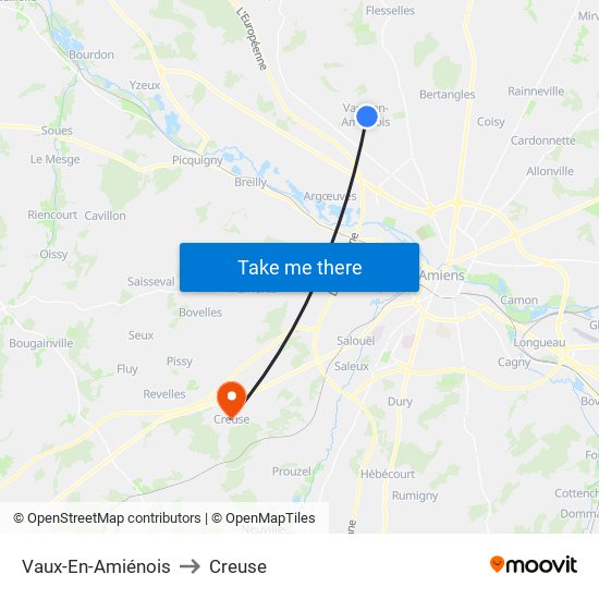 Vaux-En-Amiénois to Creuse map