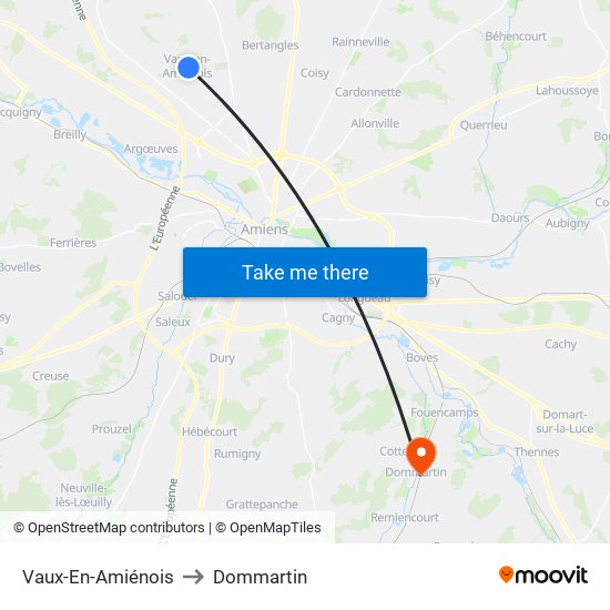 Vaux-En-Amiénois to Dommartin map