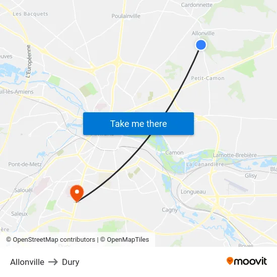 Allonville to Dury map