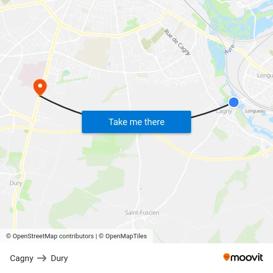 Cagny to Dury map