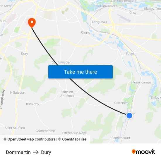 Dommartin to Dury map