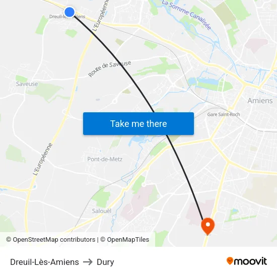 Dreuil-Lès-Amiens to Dury map