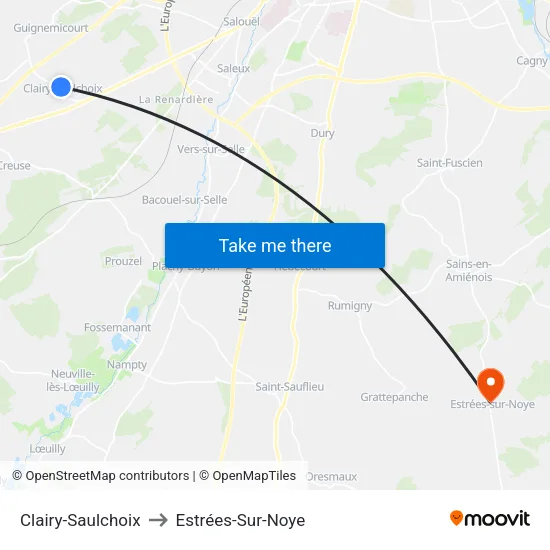 Clairy-Saulchoix to Estrées-Sur-Noye map