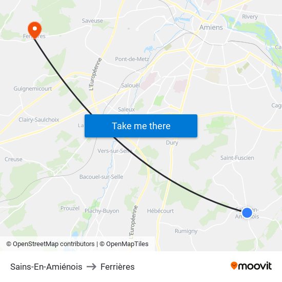 Sains-En-Amiénois to Ferrières map