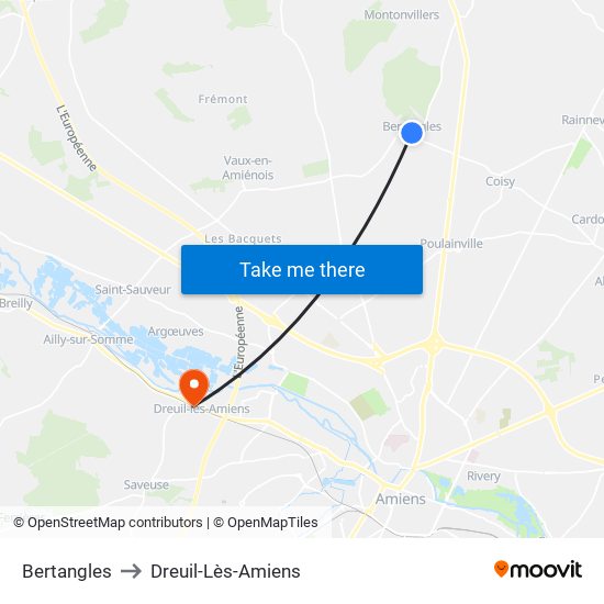 Bertangles to Dreuil-Lès-Amiens map
