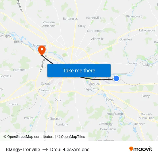 Blangy-Tronville to Dreuil-Lès-Amiens map