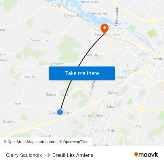 Clairy-Saulchoix to Dreuil-Lès-Amiens map