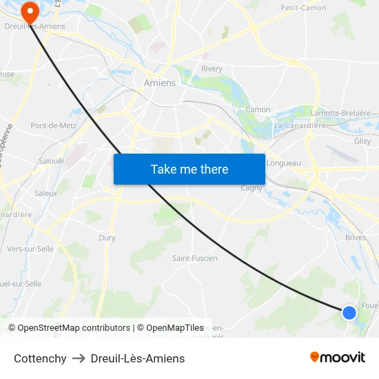 Cottenchy to Dreuil-Lès-Amiens map