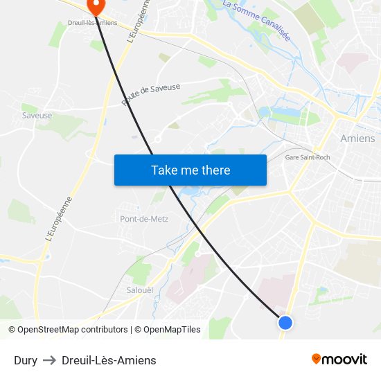 Dury to Dreuil-Lès-Amiens map