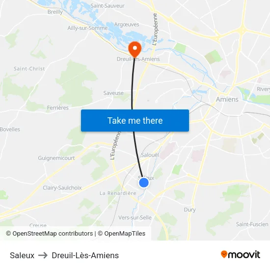 Saleux to Dreuil-Lès-Amiens map