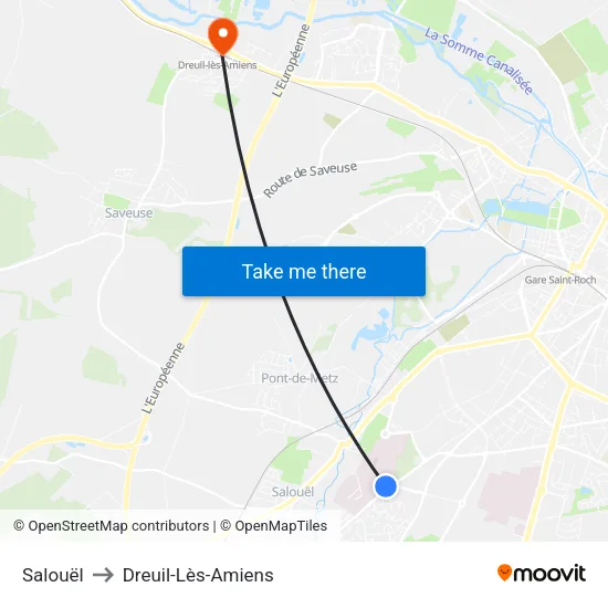 Salouël to Dreuil-Lès-Amiens map