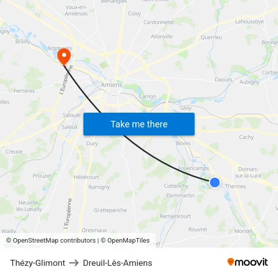 Thézy-Glimont to Dreuil-Lès-Amiens map