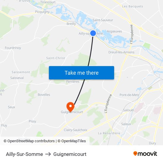 Ailly-Sur-Somme to Guignemicourt map