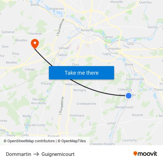 Dommartin to Guignemicourt map