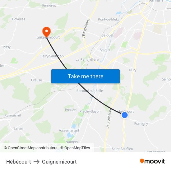 Hébécourt to Guignemicourt map