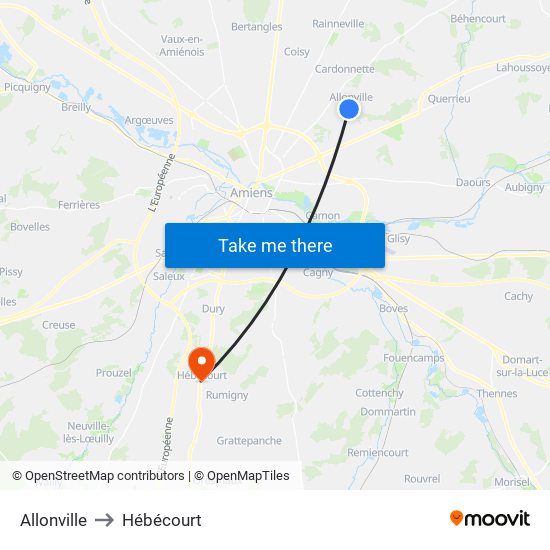 Allonville to Hébécourt map