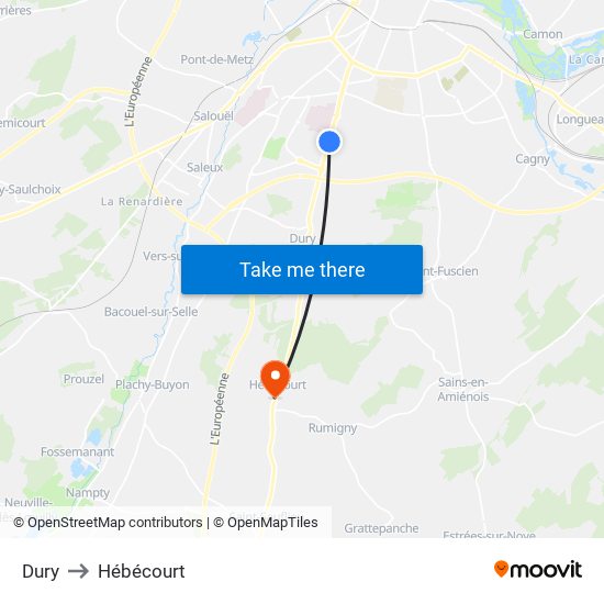 Dury to Hébécourt map