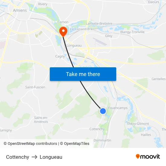 Cottenchy to Longueau map