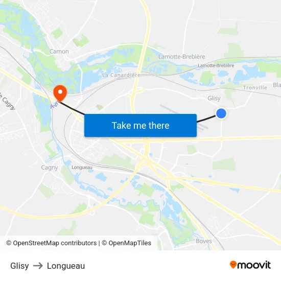 Glisy to Longueau map