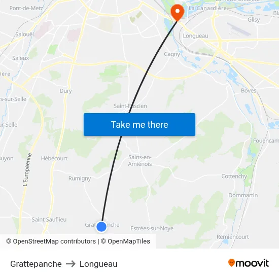 Grattepanche to Longueau map