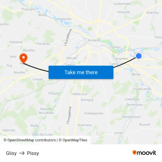 Glisy to Pissy map
