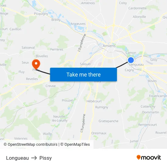 Longueau to Pissy map