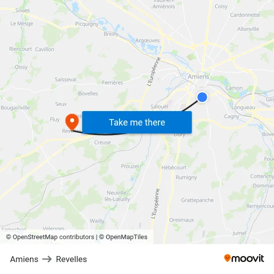Amiens to Revelles map