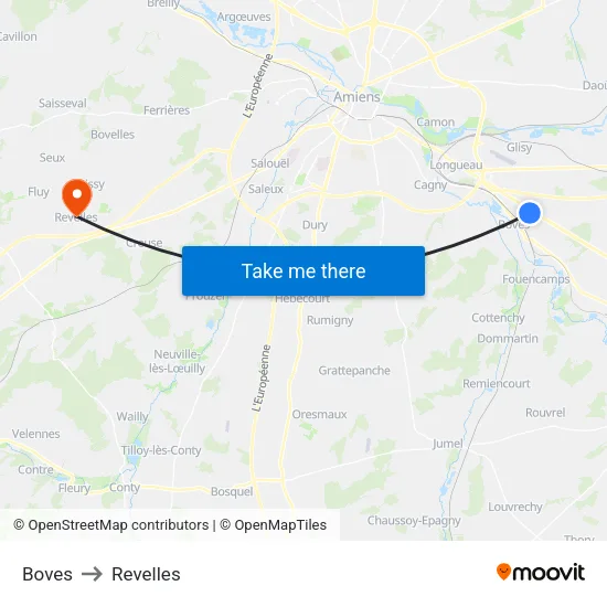 Boves to Revelles map