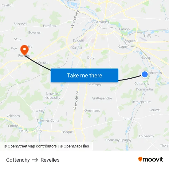 Cottenchy to Revelles map