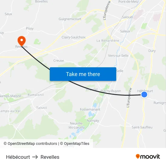 Hébécourt to Revelles map