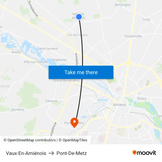 Vaux-En-Amiénois to Pont-De-Metz map