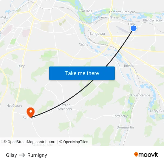 Glisy to Rumigny map