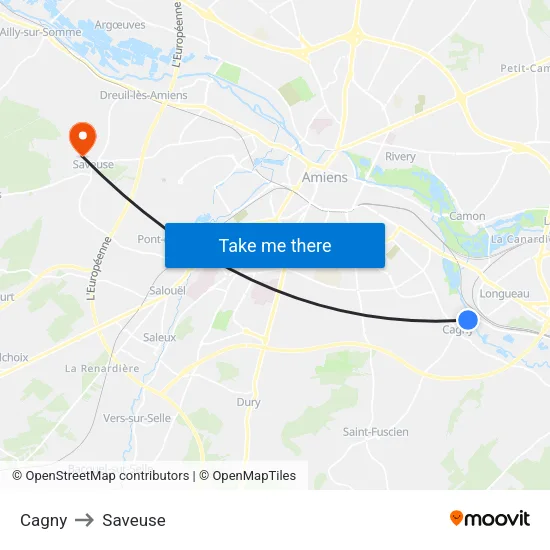 Cagny to Saveuse map