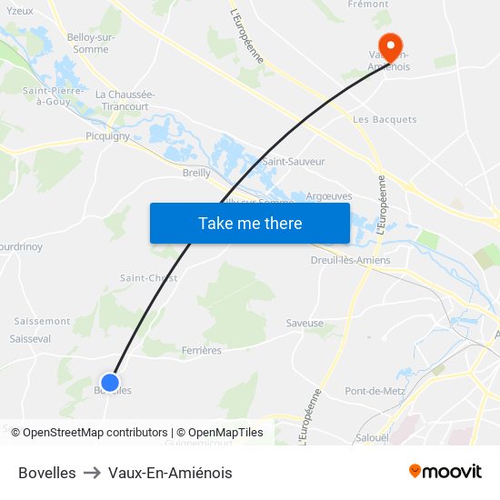 Bovelles to Vaux-En-Amiénois map