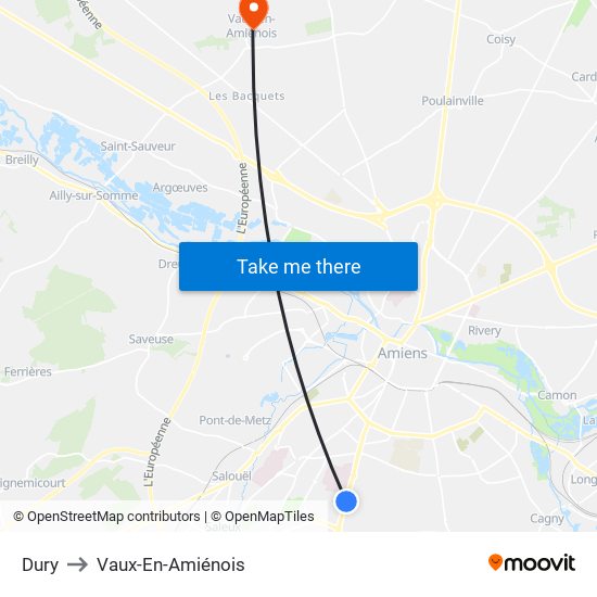Dury to Vaux-En-Amiénois map