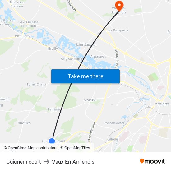 Guignemicourt to Vaux-En-Amiénois map