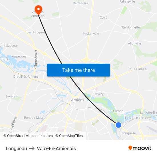 Longueau to Vaux-En-Amiénois map