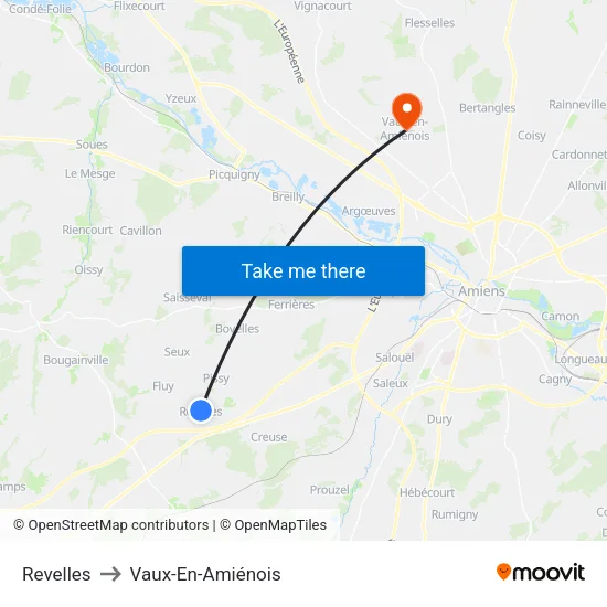 Revelles to Vaux-En-Amiénois map