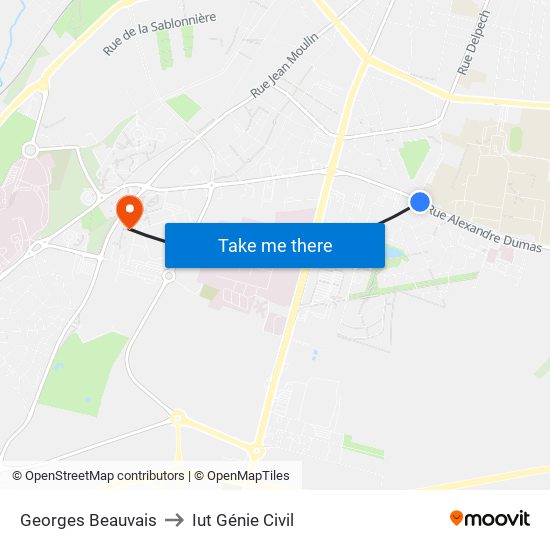 Georges Beauvais to Iut Génie Civil map