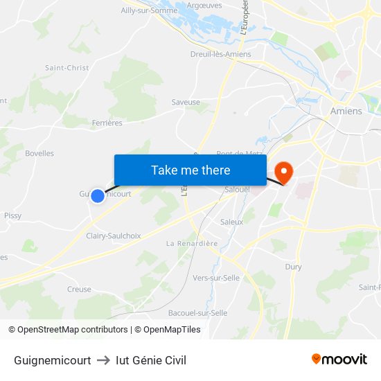 Guignemicourt to Iut Génie Civil map