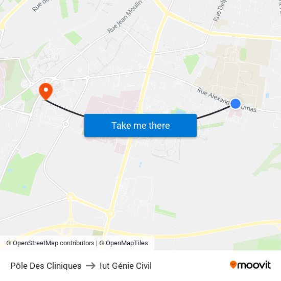 Pôle Des Cliniques to Iut Génie Civil map