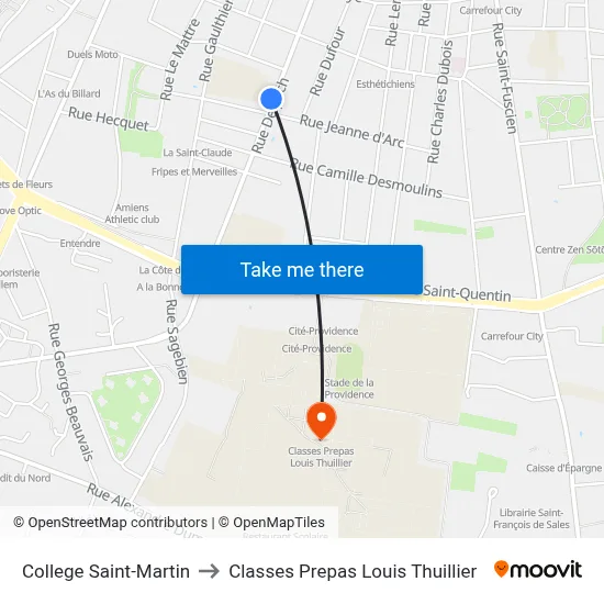 College Saint-Martin to Classes Prepas Louis Thuillier map